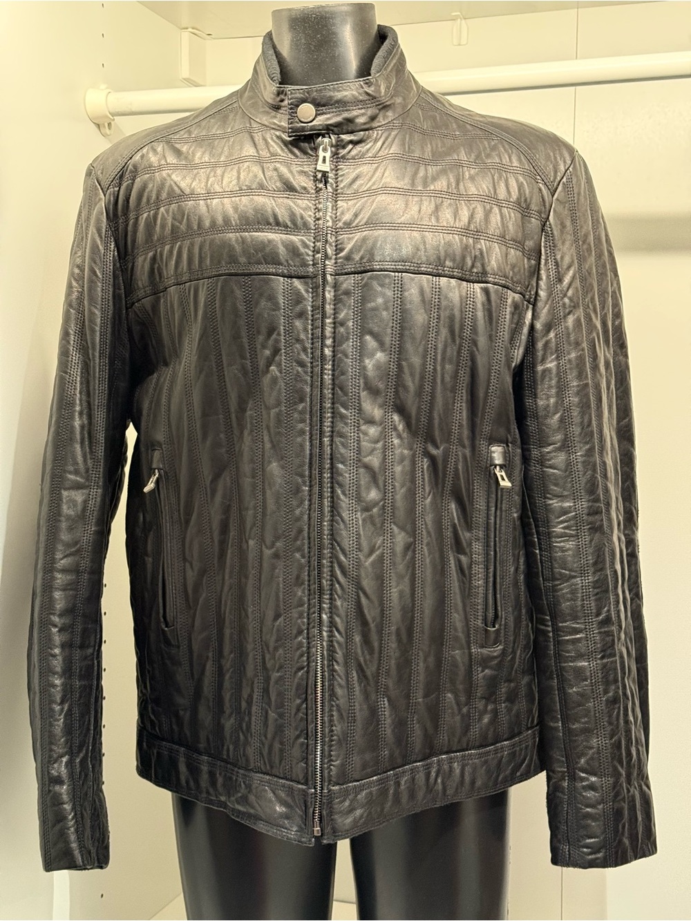 Hugo Boss Black Quilted Leather Motorcycle Jacket